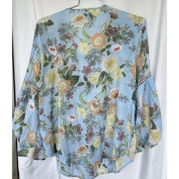 Spence Boho Peasant Blouse Embroidered Crochet Gauzy Flare Bell Sleeves Cottage - Picture 4 of 7